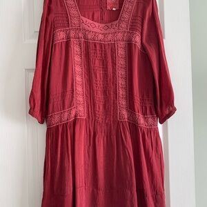 Johnny Was Red Smocked Tiered Sundress-warn, in good condition.
